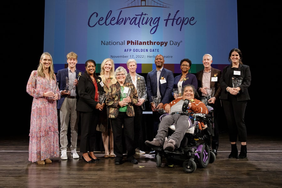 The 2022 award winners of National Philanthropy Day at Herbst Theatre.